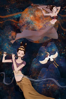 敦煌飞天壁画线描稿石窟