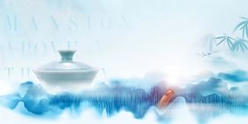 水墨风格中式茶具意境图