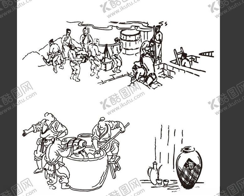 编号：69024204211137526591【酷图网】源文件下载-白描酿酒图酒曲制酒图