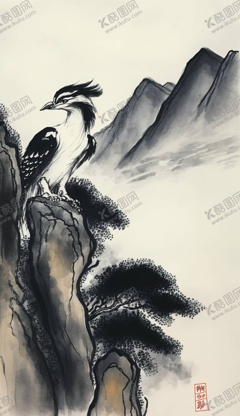 编号：70707111010010103026【酷图网】源文件下载-国画山鹰图