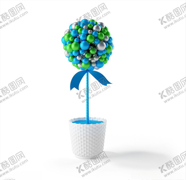 编号：28933305050559235221【酷图网】源文件下载-圣诞节彩球花盆C4D模型