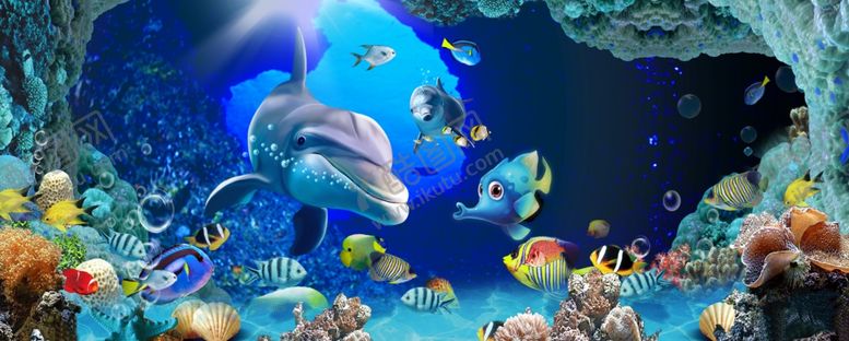 海底世界动漫洋背景素材生物
