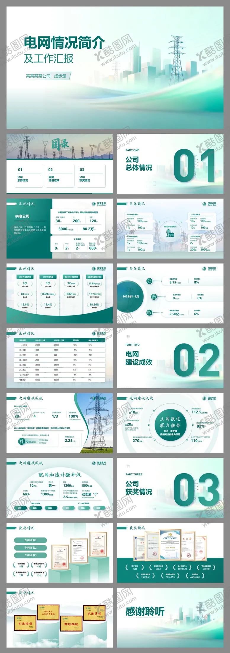 编号：74123001161910167080【酷图网】源文件下载-青色电力电网公司工作汇报PPT