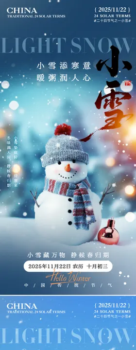 简约创意立冬小雪二十四节气海报