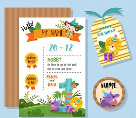 可爱动物生日元素卡片