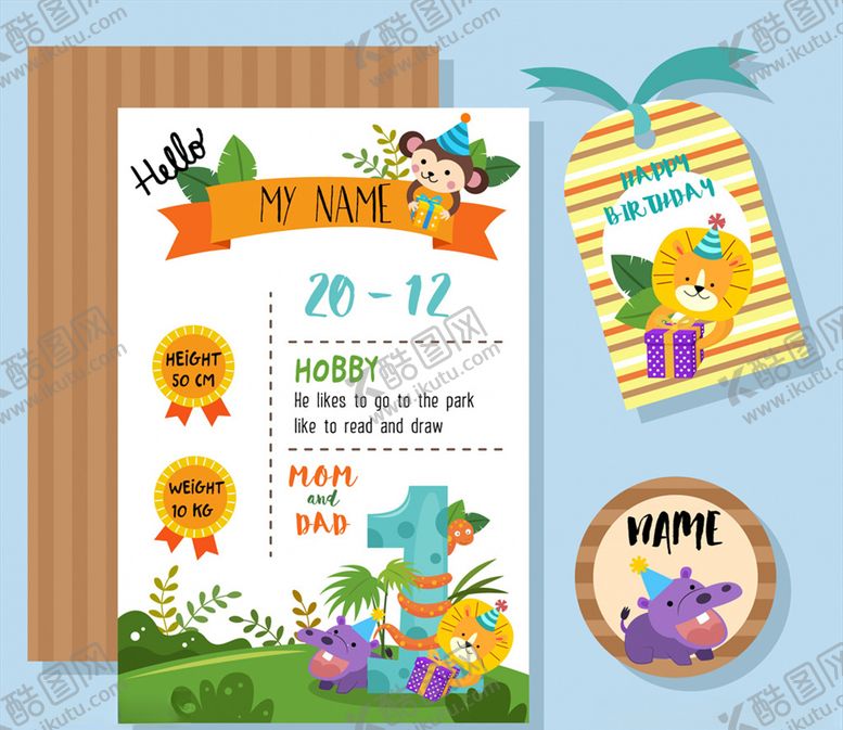 编号：36121210312345501435【酷图网】源文件下载-可爱动物生日元素卡片