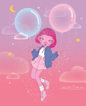 可爱卡通潮流少女插画