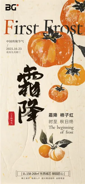 企业创意插画柿子霜降节气海报