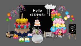 多巴胺气球小清新带迎宾牌生日宴场景布