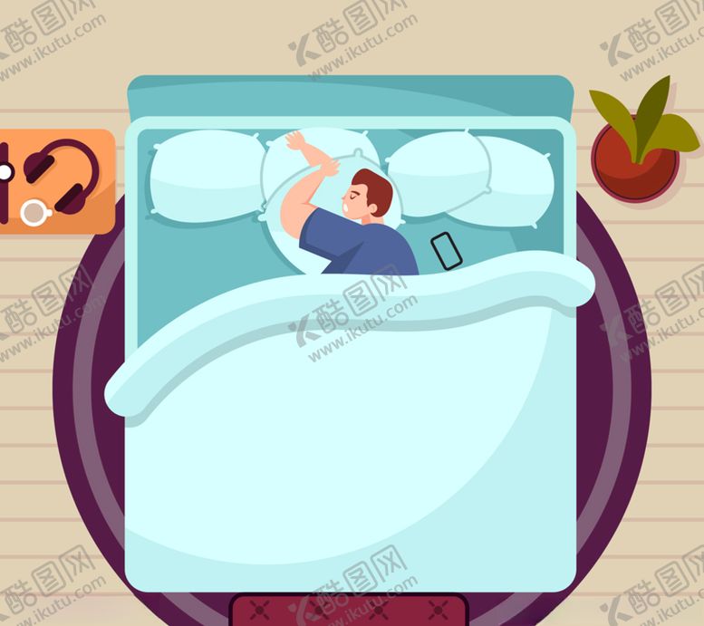 编号：78364909251202077237【酷图网】源文件下载-大床独自一人睡眠男子