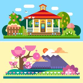 美丽风景与建筑插画