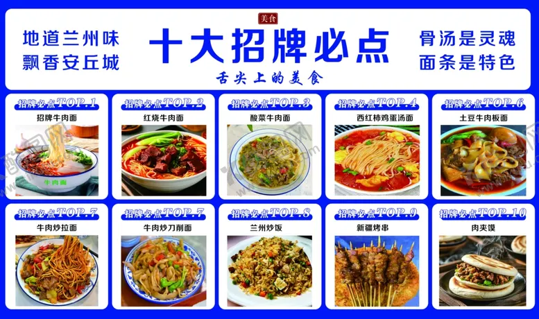 编号：89264007020544199373【酷图网】源文件下载-兰州拉面十大招牌菜展示