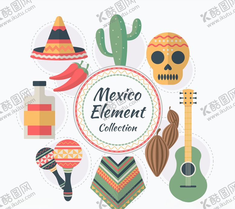 编号：38976810300710172242【酷图网】源文件下载-扁平化墨西哥元素矢量素材