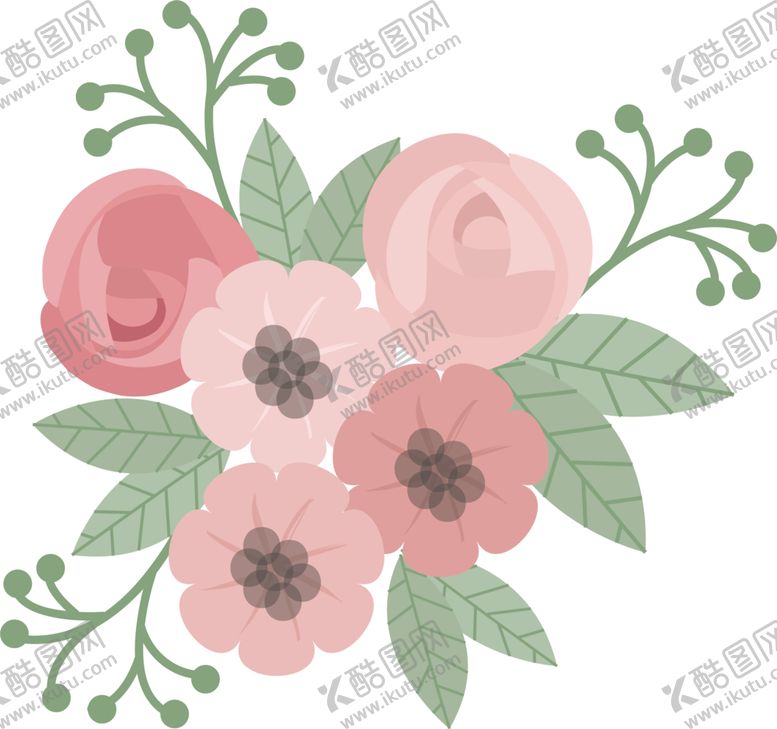 编号：68930001271426205228【酷图网】源文件下载-手绘粉色蔷薇花束