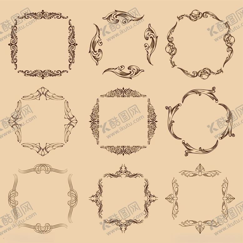 编号：94730111192159417324【酷图网】源文件下载-复古风格精美边框图案集