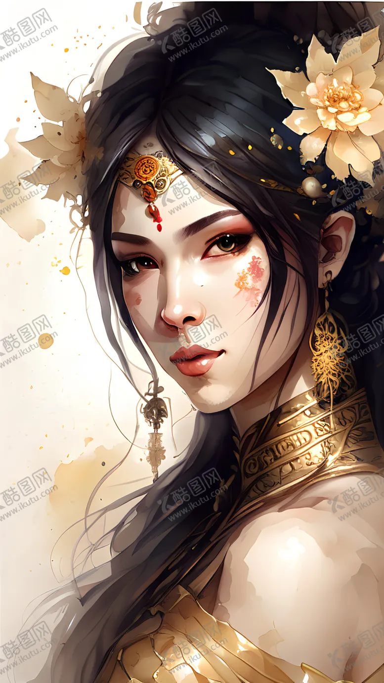 编号：72487002010425426334【酷图网】源文件下载-水彩古风美女