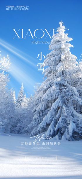 小雪节气海报简约风景松树景