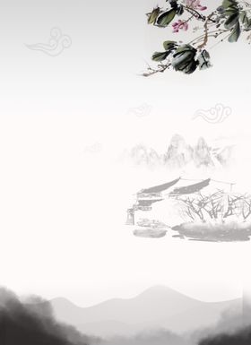 水墨画图片山水风景中国风意境书墙绘色海报素材