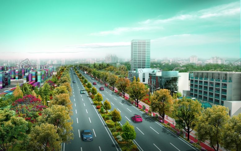 编号：83178107021750567899【酷图网】源文件下载-道路绿化景观效果图