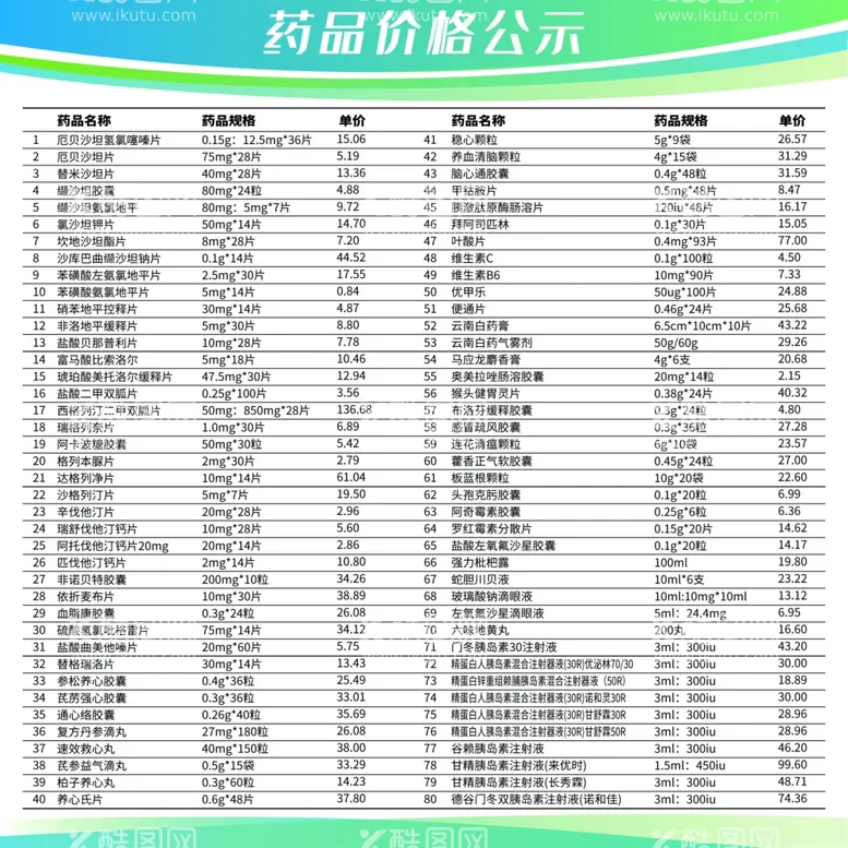 编号：91155911301030307109【酷图网】源文件下载-药品价格公示