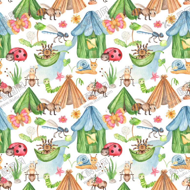 编号：13411809142235369845【酷图网】源文件下载-卡通水彩图案背景