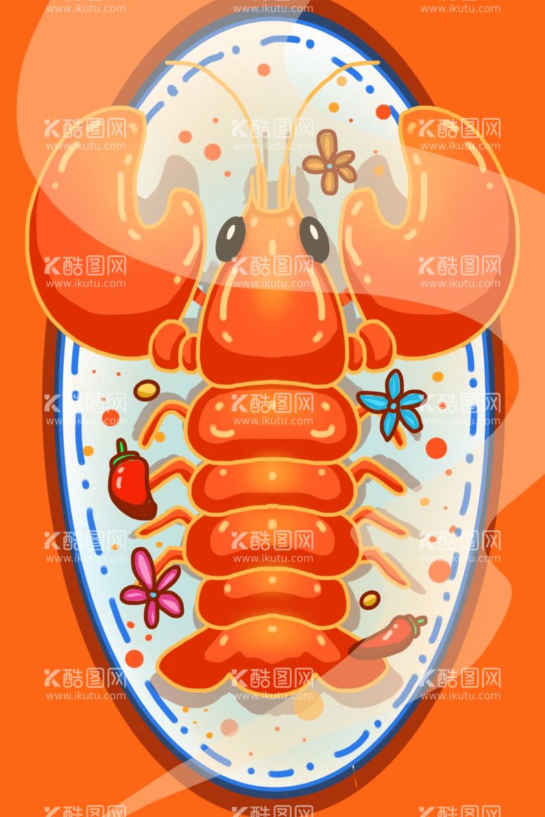 编号：32162312021254113164【酷图网】源文件下载-暖色调小龙虾美食插画