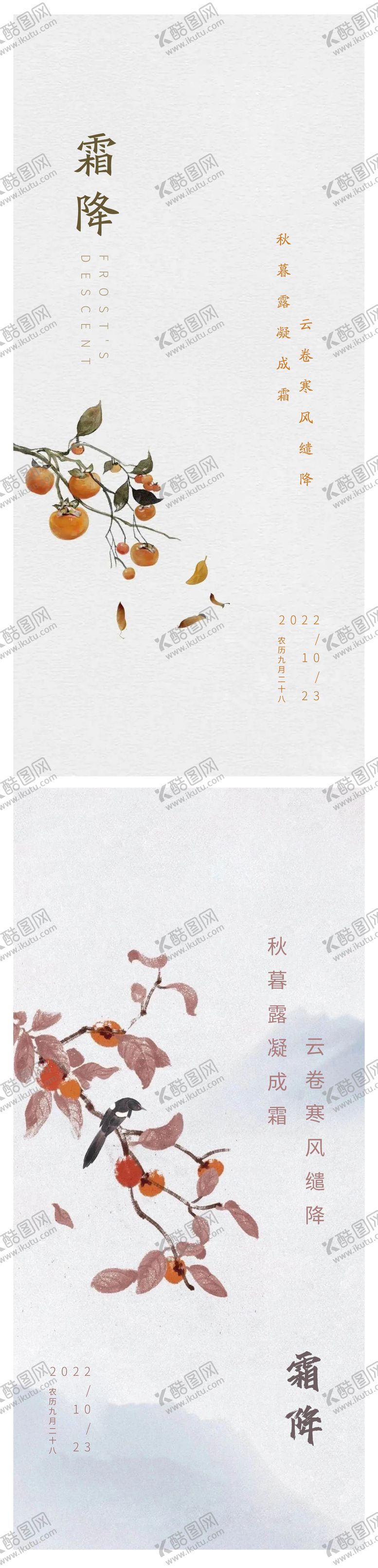 编号：93232310211637482343【酷图网】源文件下载-霜降二十四节气立冬小雪大雪冬至白色柿