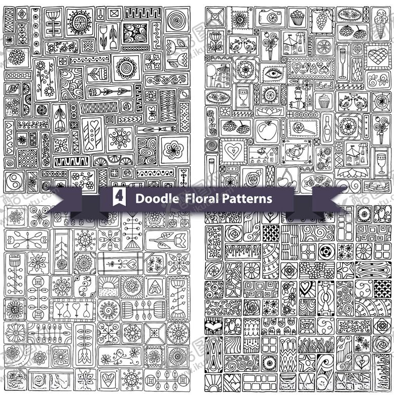 编号：31591504141728258756【酷图网】源文件下载-黑白手绘风图案素材集合