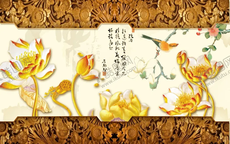 编号：50363505050122105439【酷图网】源文件下载-立体木雕金菊