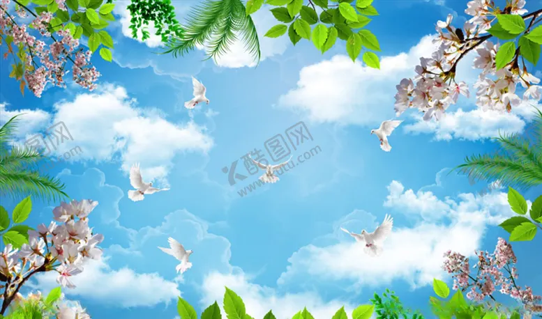 编号：71023103280544144786【酷图网】源文件下载-花鸟画梅花鸽子背景墙