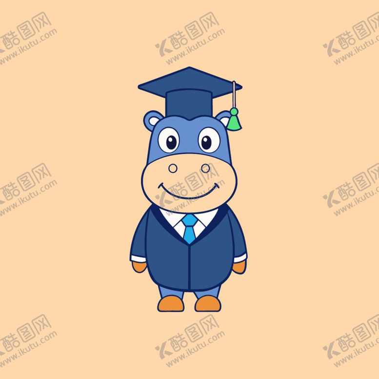 编号：54577301282229292967【酷图网】源文件下载-戴毕业帽的河马
