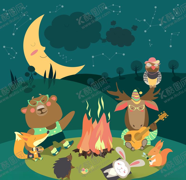 编号：74411709150258416733【酷图网】源文件下载-北欧森系动物户外野营插画