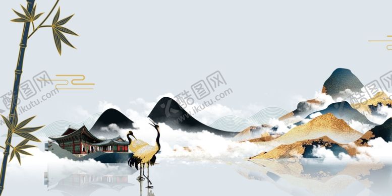 编号：43765809240814375292【酷图网】源文件下载-山水地产传统国风插画卡通背景