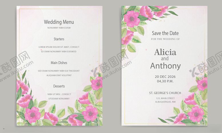 编号：76235011020839008884【酷图网】源文件下载-花卉装饰婚礼邀请函