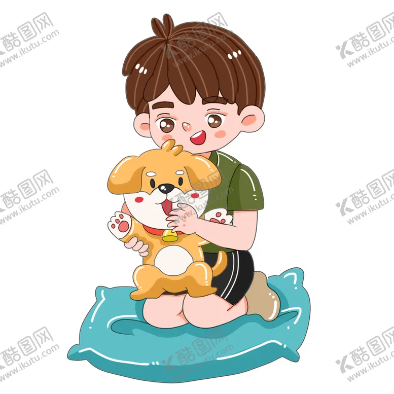 编号：49460801141606257312【酷图网】源文件下载-可爱卡通抱着宠物狗的小男孩手绘