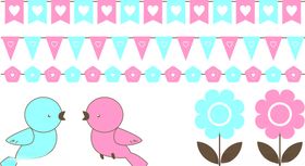 婚礼婚庆彩旗爱情鸟花朵矢量素材