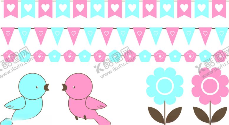 编号：82709209281644281577【酷图网】源文件下载-婚礼婚庆彩旗爱情鸟花朵矢量素材