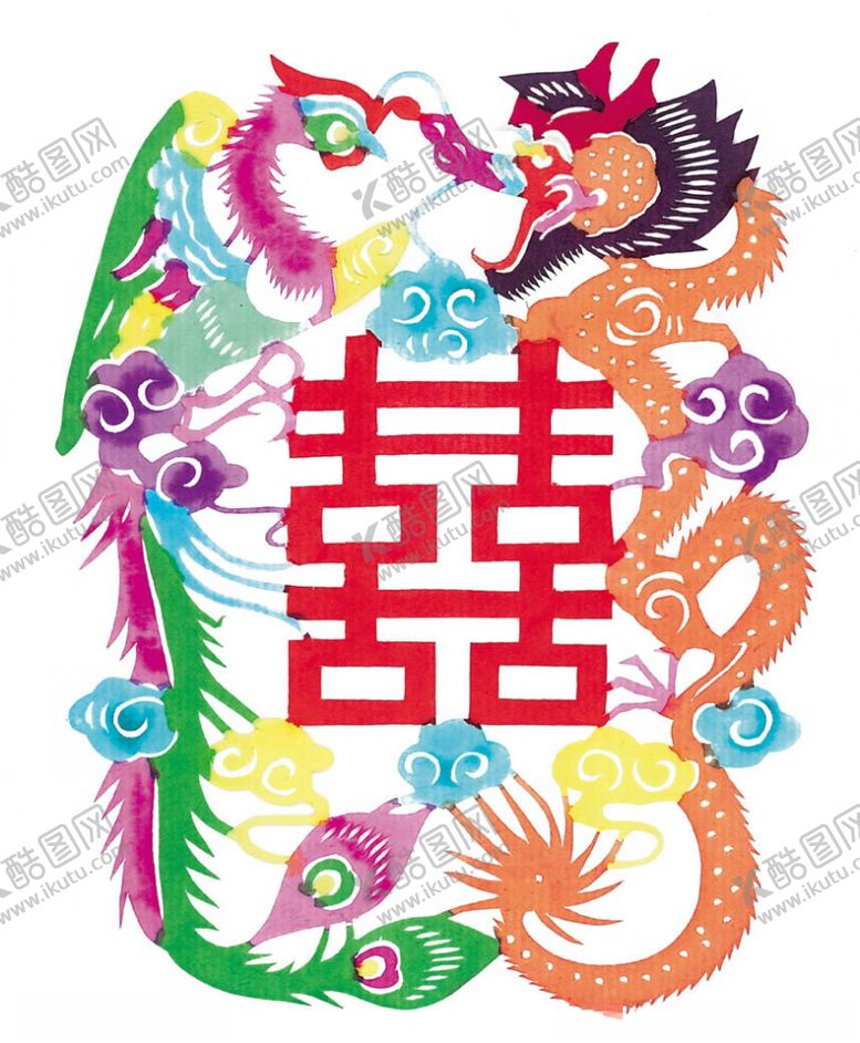 编号：92799705111441156335【酷图网】源文件下载-龙凤剪纸