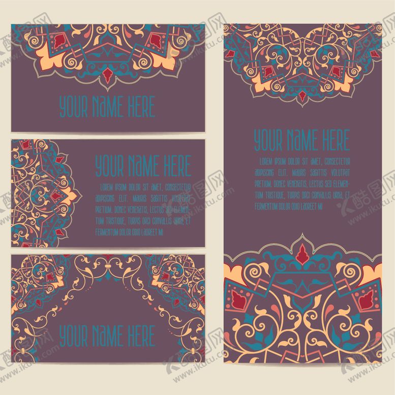 编号：46501111020045298637【酷图网】源文件下载-复古花纹装饰卡片设计