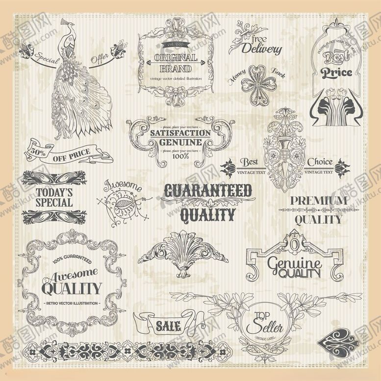 编号：78005504052019538239【酷图网】源文件下载-复古装饰性标签设计元素