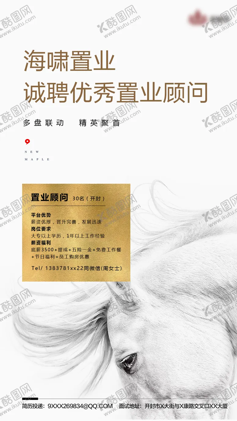 编号：77932906172123507087【酷图网】源文件下载-高端房地产招聘白金海报