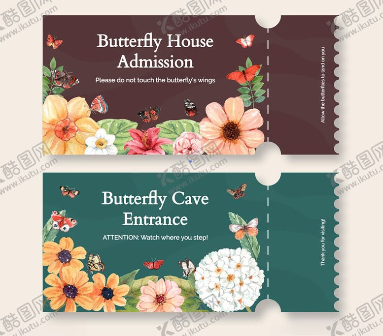编号：55754711172003146964【酷图网】源文件下载-蝴蝶屋与洞穴入场券设计