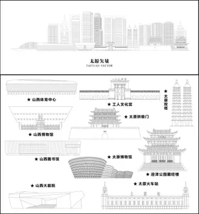 太原地标建筑线稿