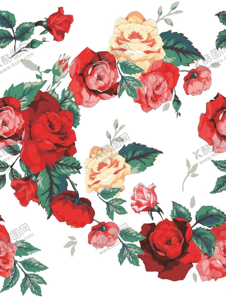 编号：44499010092132538475【酷图网】源文件下载-手绘花玫瑰花大牌花乱花