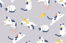 猫咪乱花童装图案