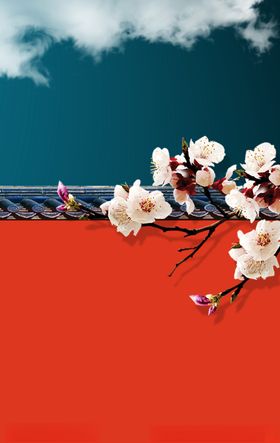 红色天空复古新中式国潮装饰画