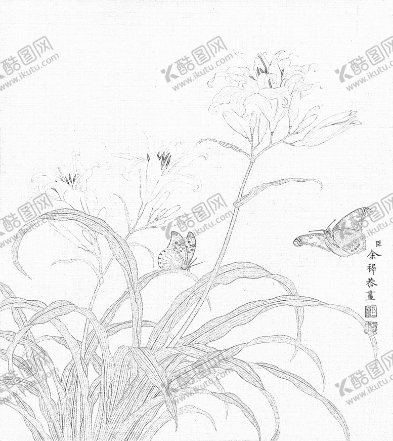 编号：40010909200318138000【酷图网】源文件下载-余稚的花鸟图白描工笔画02