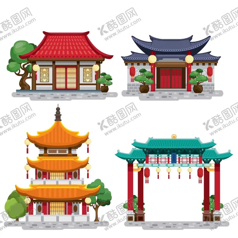 编号：57423809171941253571【酷图网】源文件下载-中式建筑矢量插画