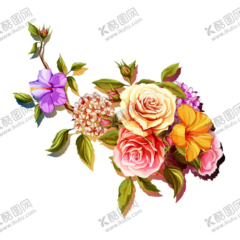 编号：91371606152353208151【酷图网】源文件下载-手绘花玫瑰花大牌花乱花