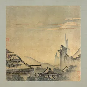 中国画巨幅山水古代庭院山水山水工笔